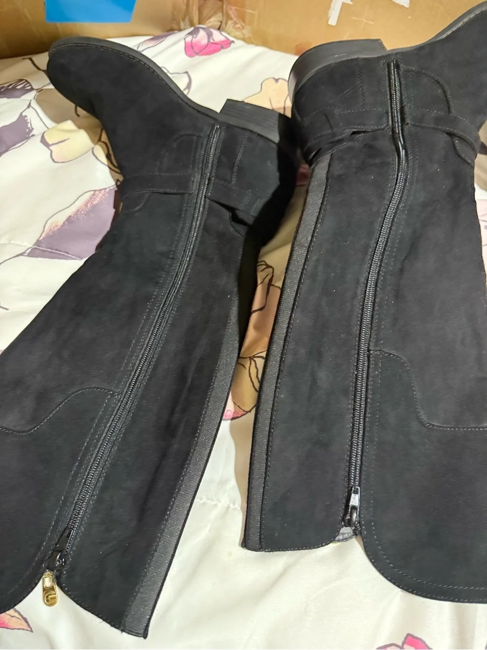 Guess Black Over-the-Knee Suede Boots with Gold Zipper & Buckle